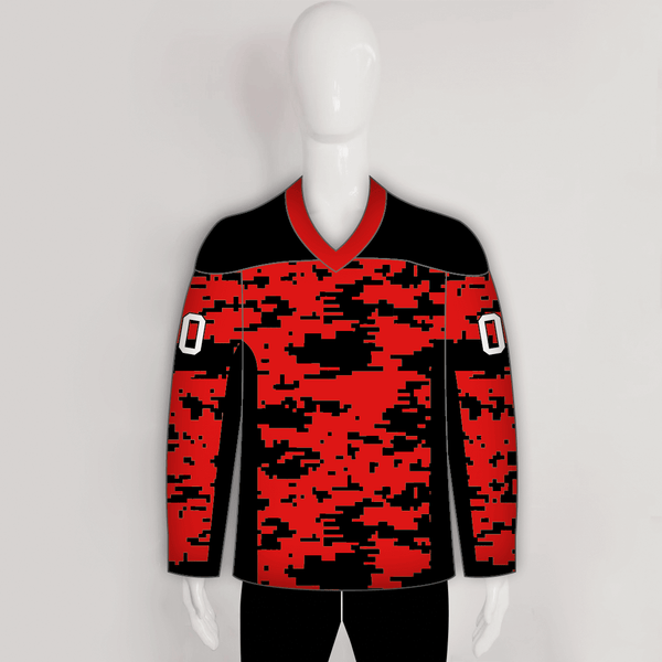 Red Black Camouflage Custom Sublimated Hockey Jerseys - YoungSpeeds