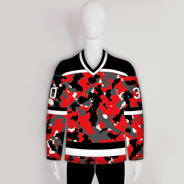 White Red Camo Blank Custom Sublimated Hockey Jerseys - YoungSpeeds