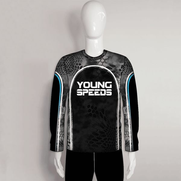 FJZ2 Custom Sublimated Black Crew Long Sleeve Performance Fishing Jerseys - YoungSpeeds