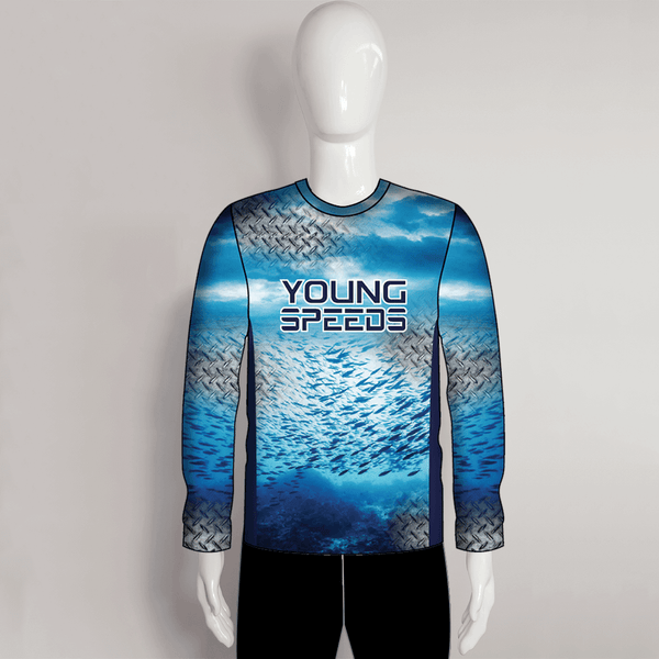 FJZ28 School of Fish and Steel Pattern Block Performance Custom Fishing Shirts - YoungSpeeds