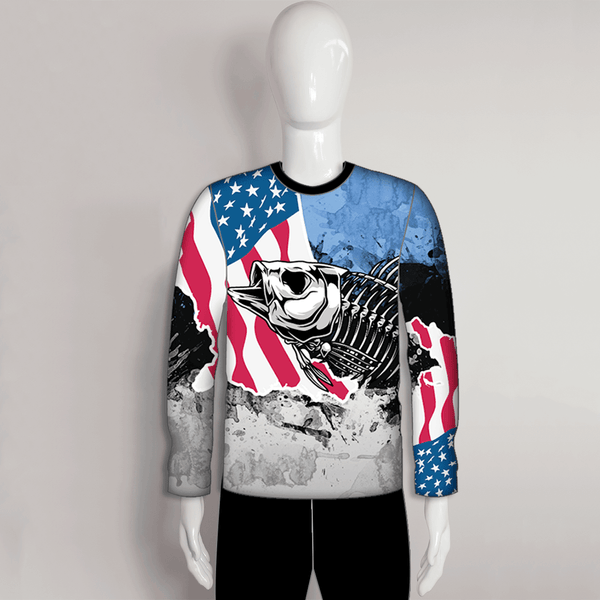 Fish Skeleton American Flag Cool Fishing Shirts Crew Neck | YoungSpeeds 1/4 Zip