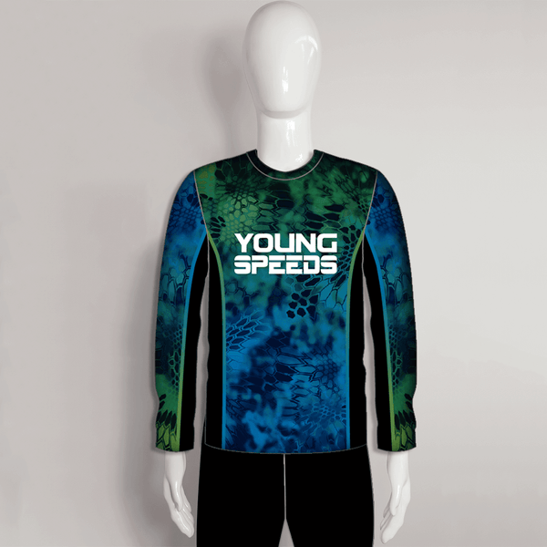 FJZ75 Green Blue Color Block Performance Custom Fishing Shirts - YoungSpeeds