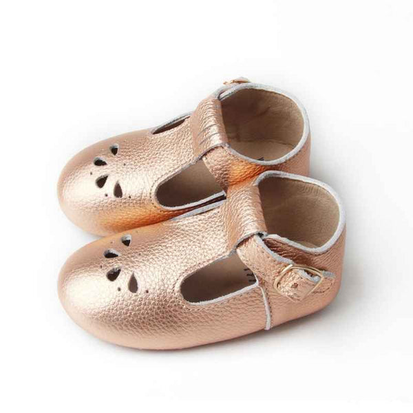 T Bar Baby Shoes | Rose Gold Leather - Little Leather Soft Sole Baby Shoes