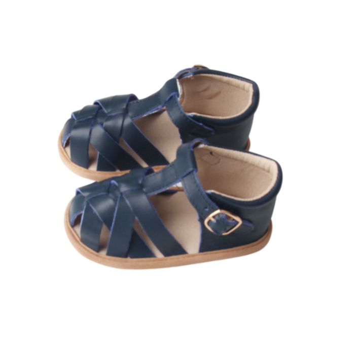 Navy Baby Leather Sandals | Flexible 