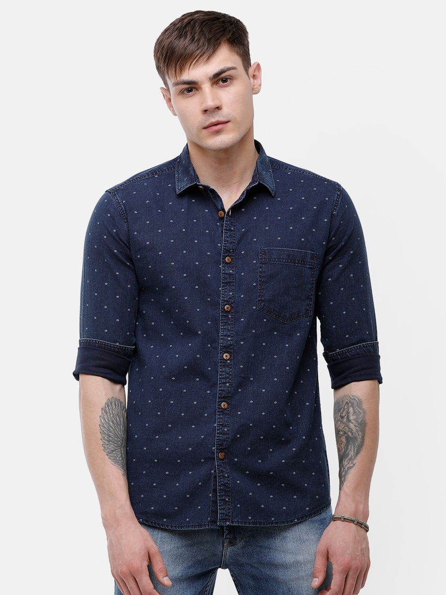 Men's Indigo, Navy blue full sleeve slim fit Shirt