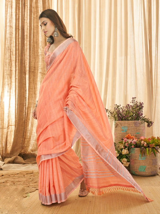 Beige Color Linen Cotton Easy/Readymade Saree – StylebyPanaaash
