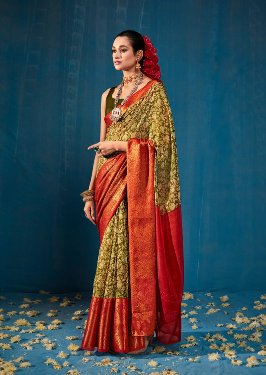 Red and Green Wedding Saree