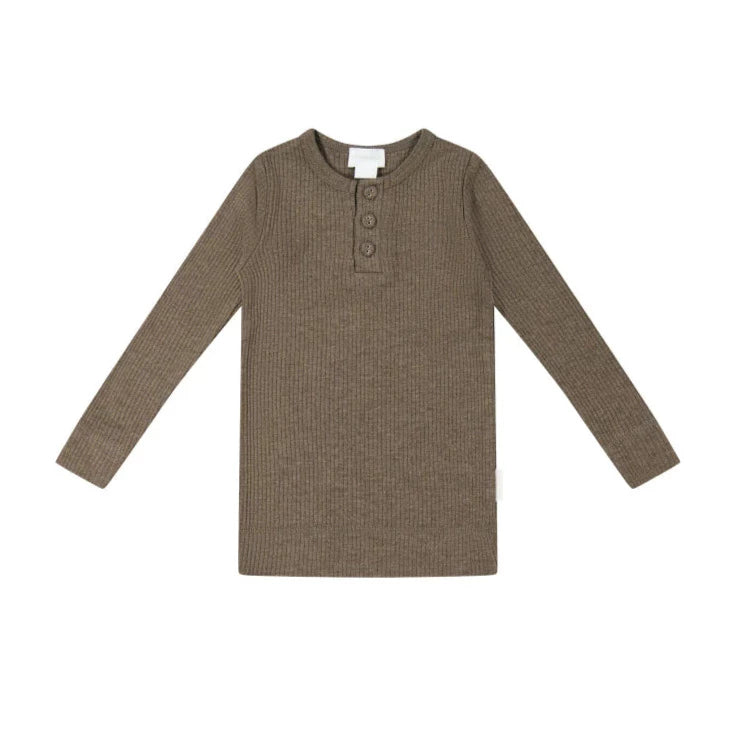 Organic Cotton Modal Long Sleeve Henley - Cocoa Marle