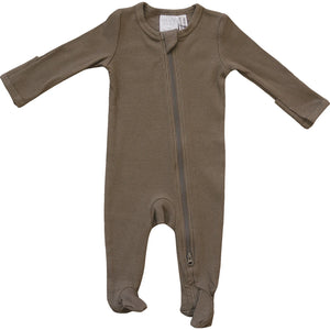 Organic Ribbed Footed Zipper One Piece - Cocoa - Alabaster Baby