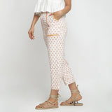 Left View of a Model wearing Floral Block Printed Straight Fit Pant