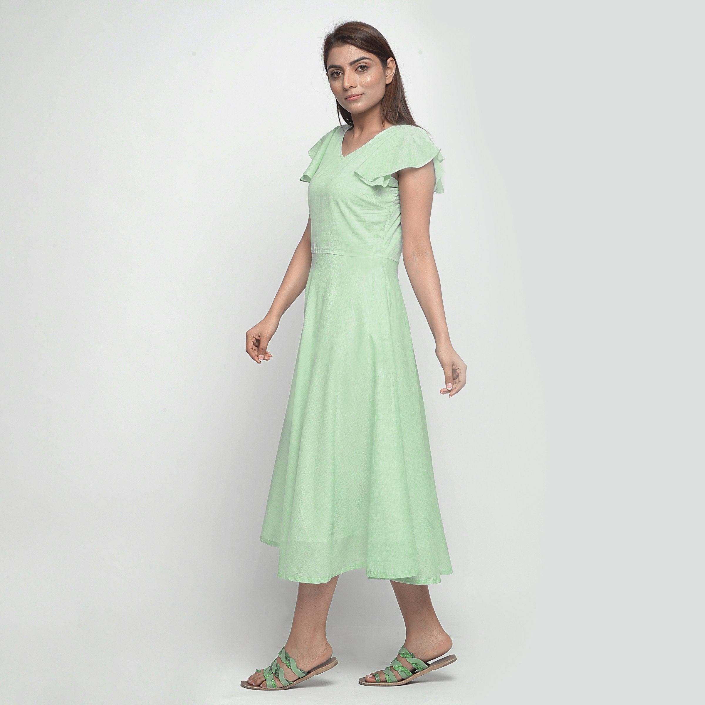 Buy Mint Green Cotton Fit and Flare Dress Online at SeamsFriendly