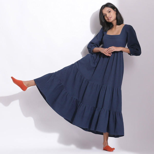 Indigo printed cotton long-dresses - Divena - 3797629