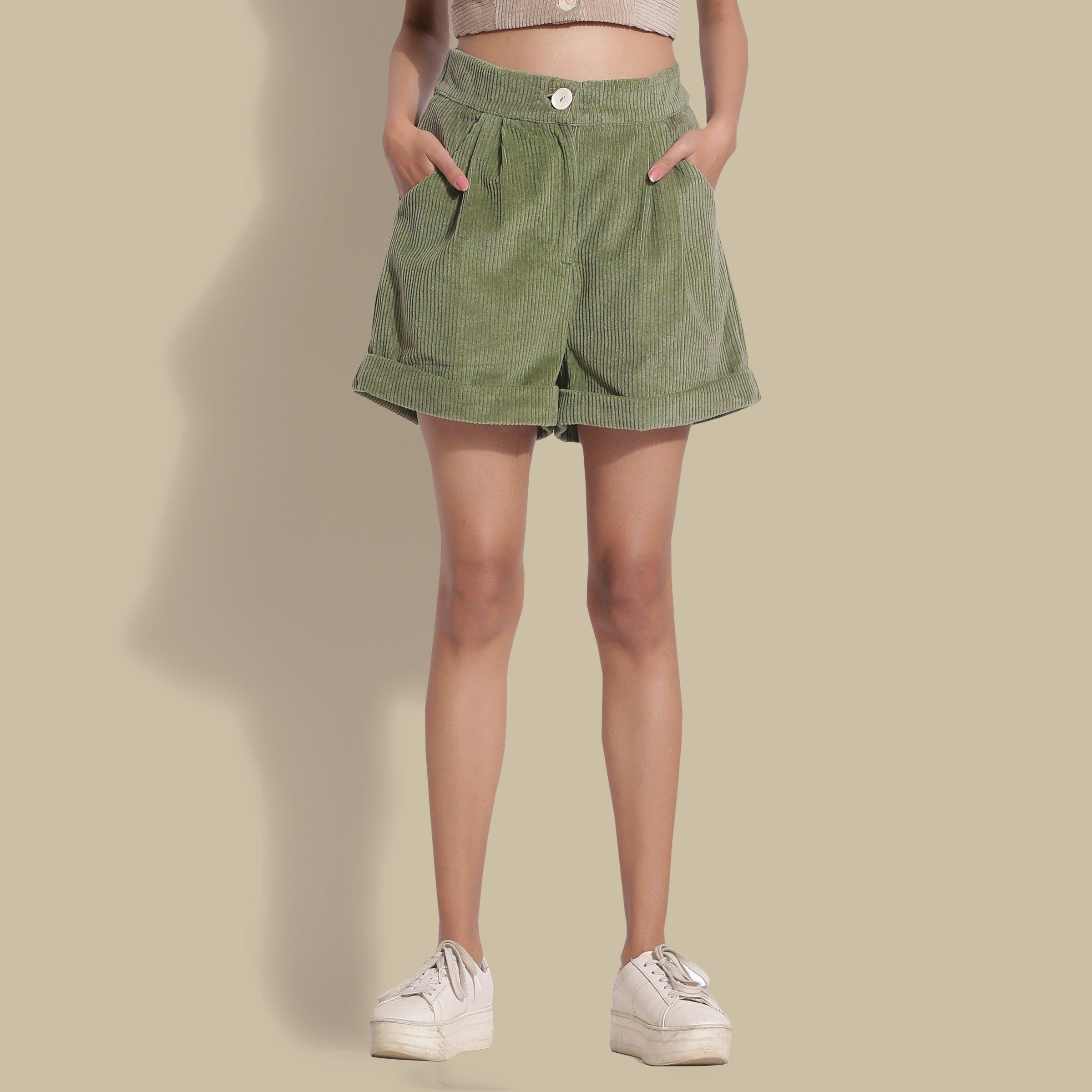 Buy Sage Green Cotton Corduroy Baggy Shorts Online at SeamsFriendly
