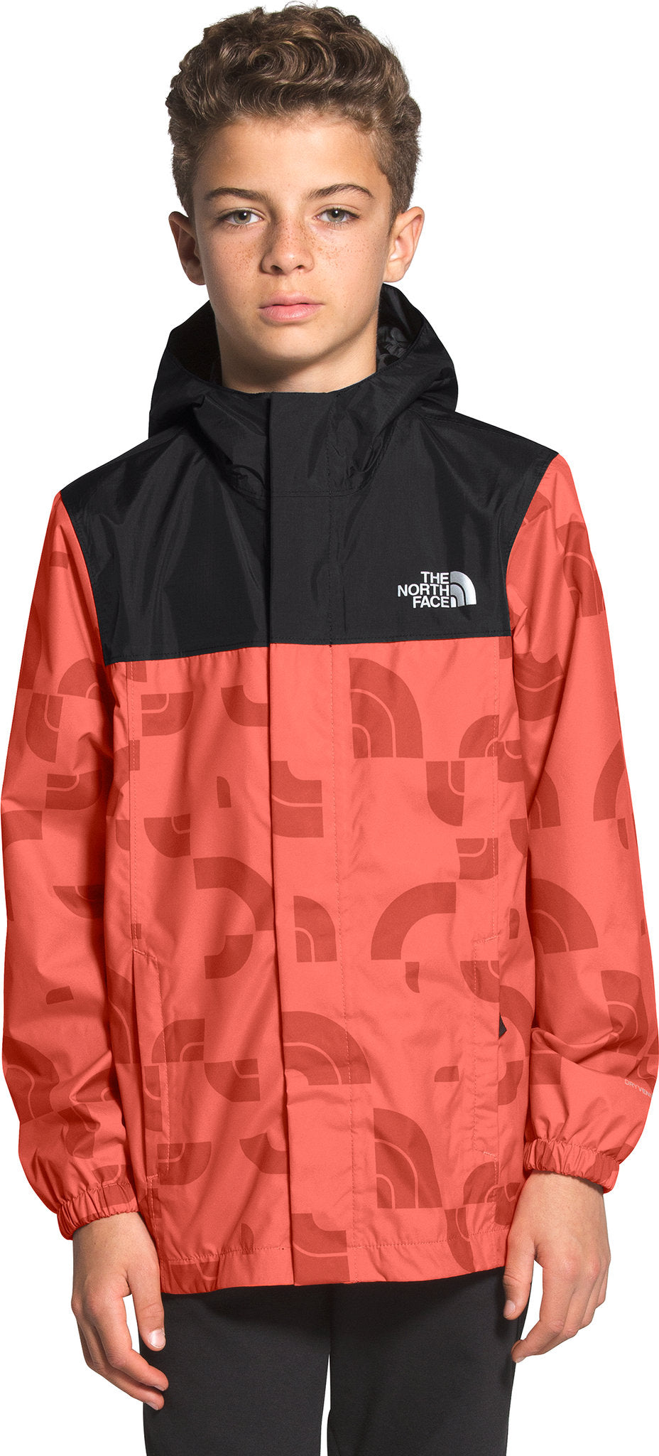 orange north face rain jacket