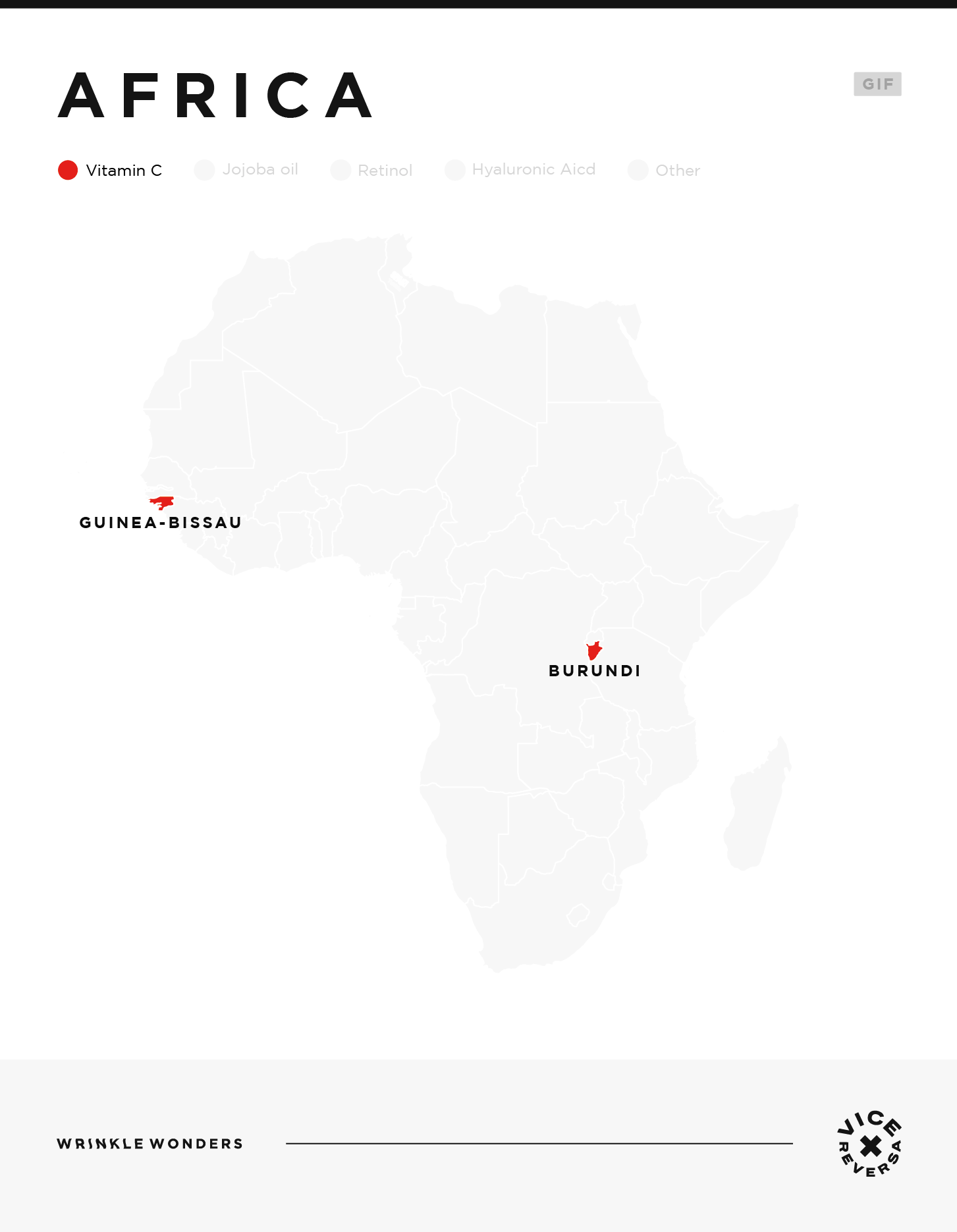 An interactive map showing the most searched for ant-wrinkle products in Africa.