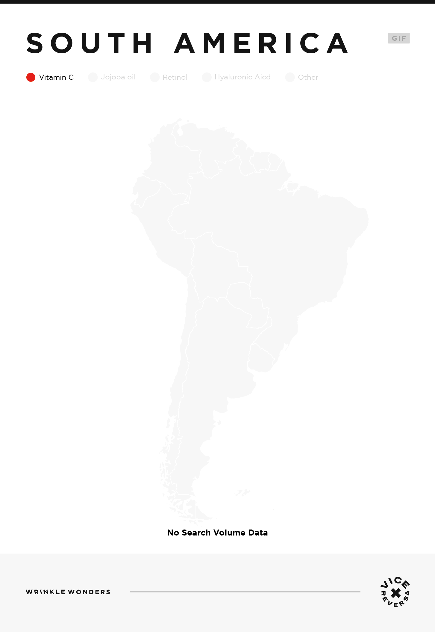 An interactive map showing the most searched for anti-wrinkle products in South America.