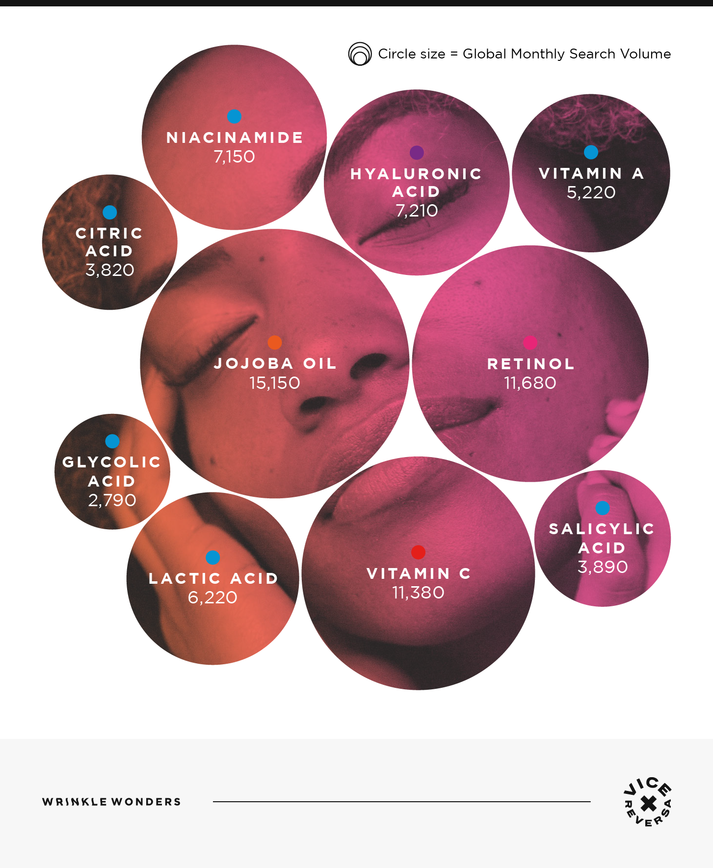 A graphic showing search volume for different anti-wrinkle products.