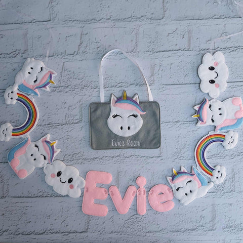 Personalised unicorn bunting and door sign