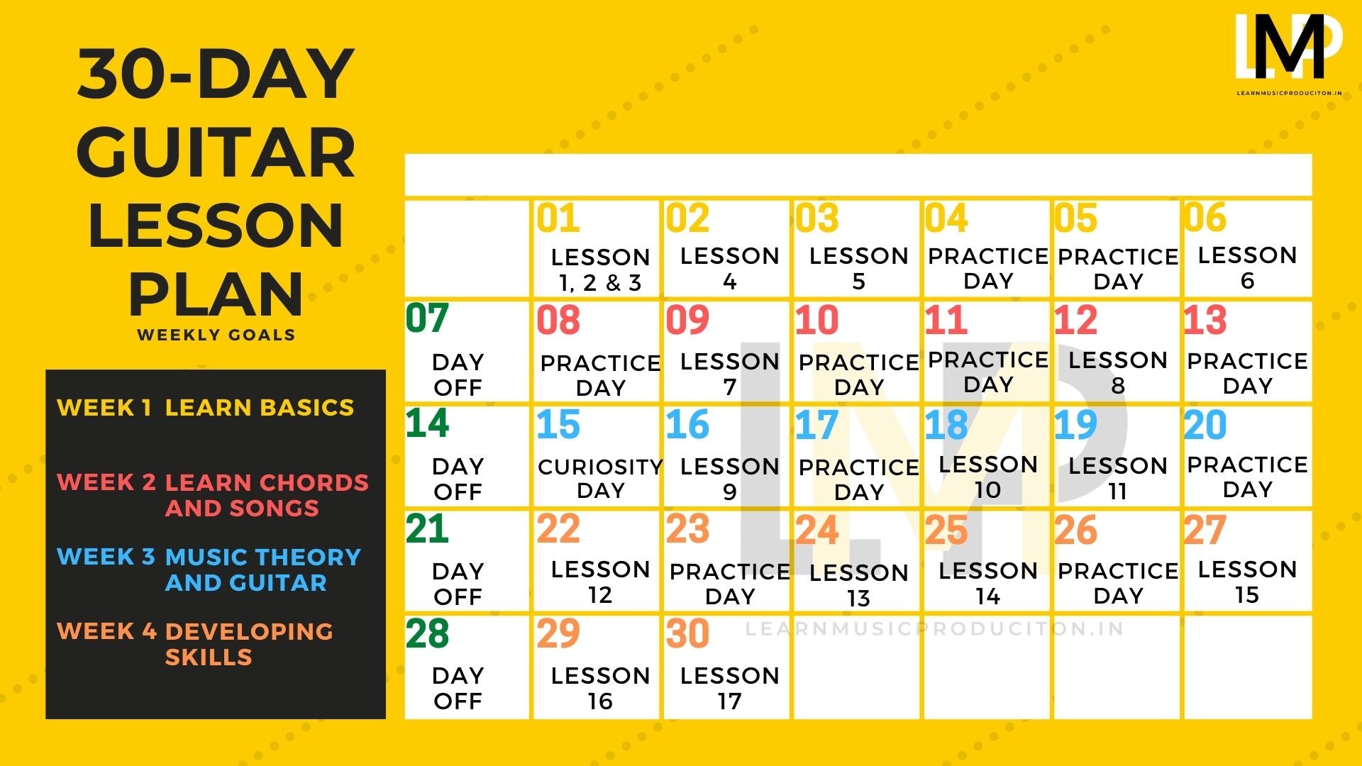 30 Day Guitar Lesson Plan Calendar Image