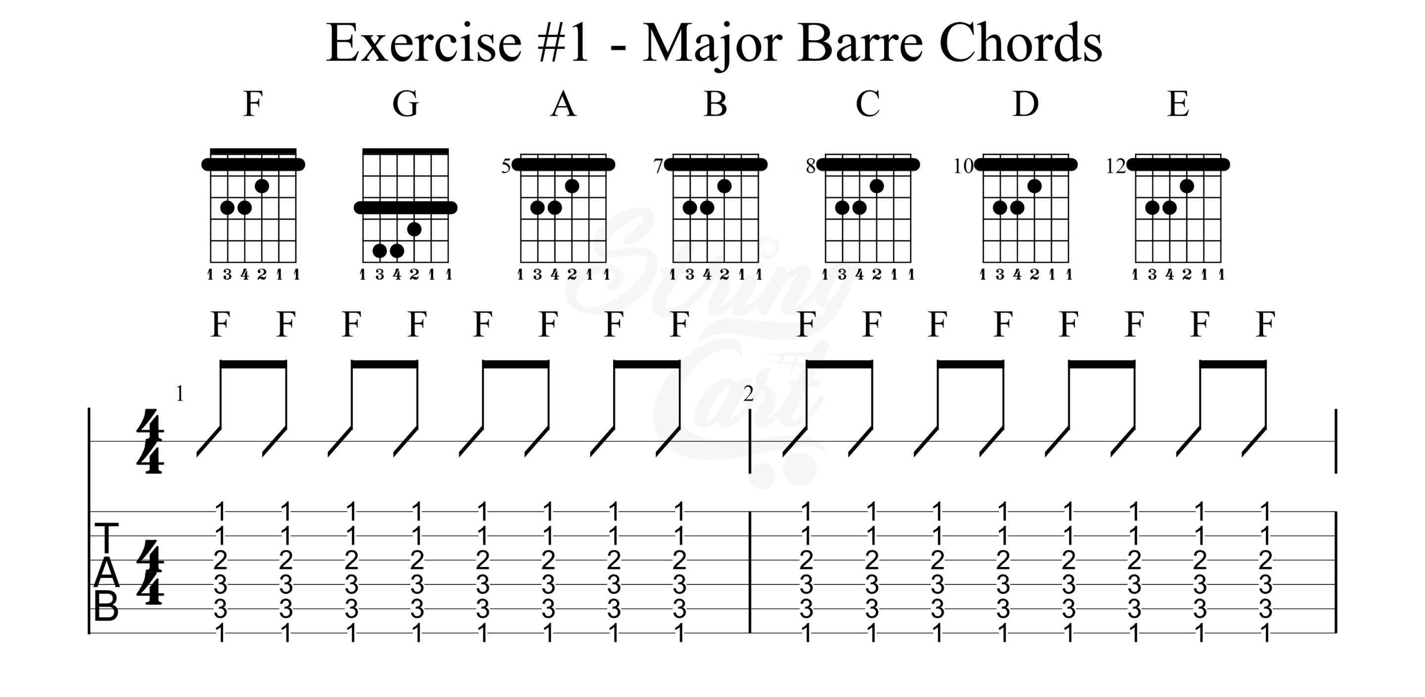 Barre Chords Guitar Exercise 1 Page 1