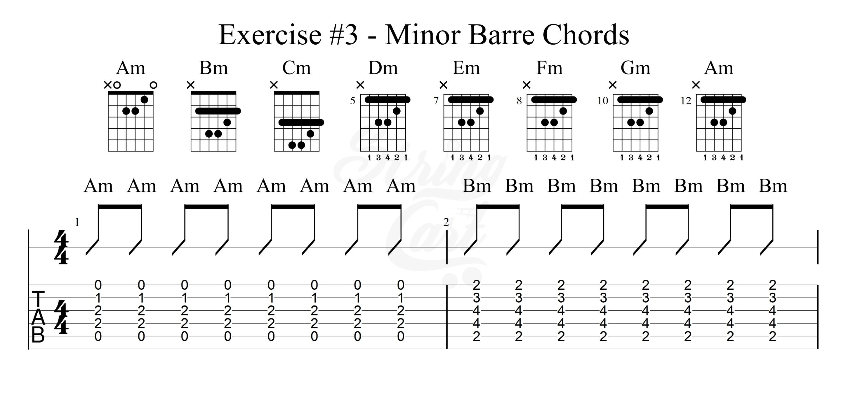 Barre Chords Guitar Exercise 3 Page 1