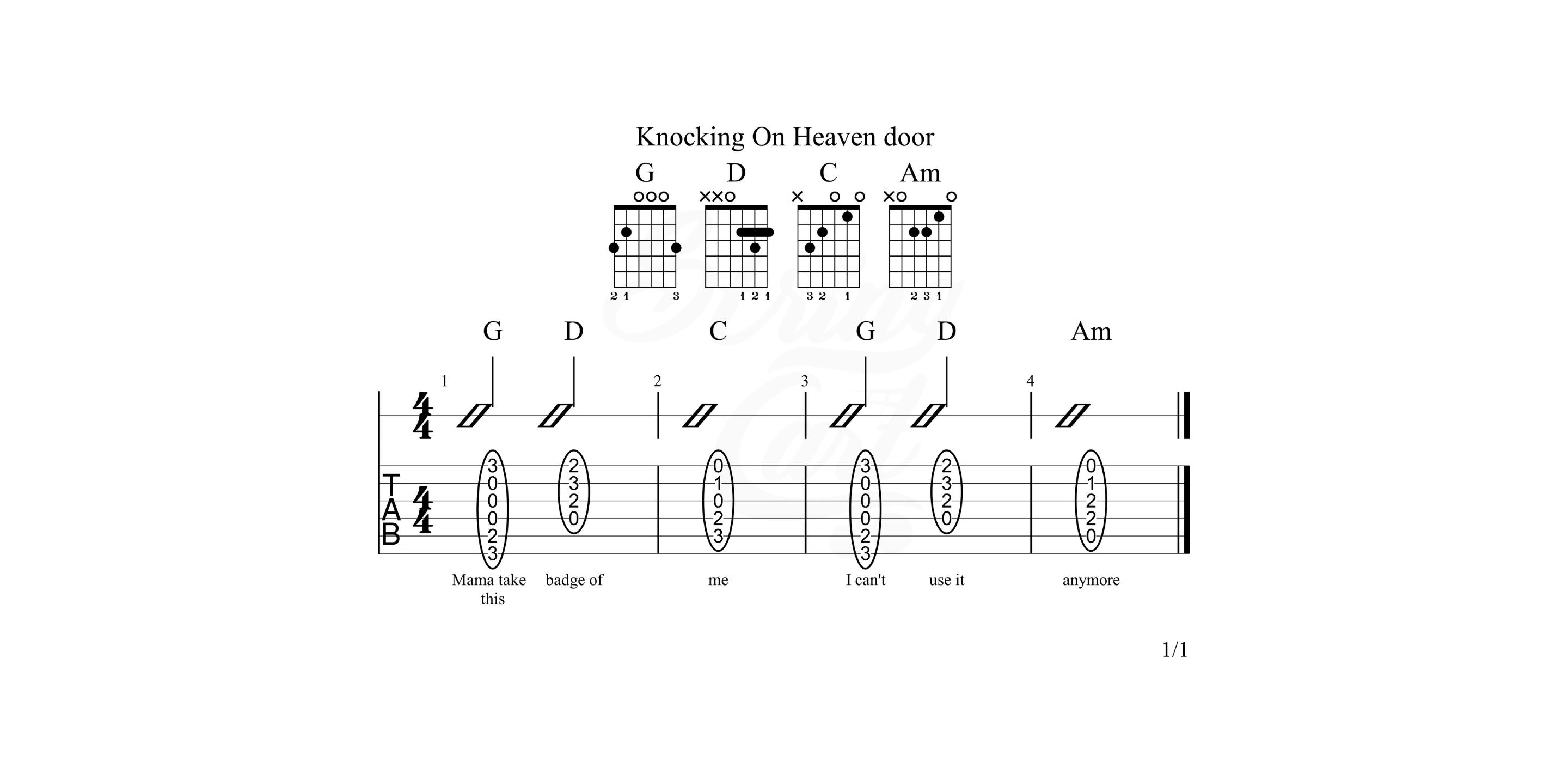 Knocking On heavens Door Easy Beginner Guitar Chord