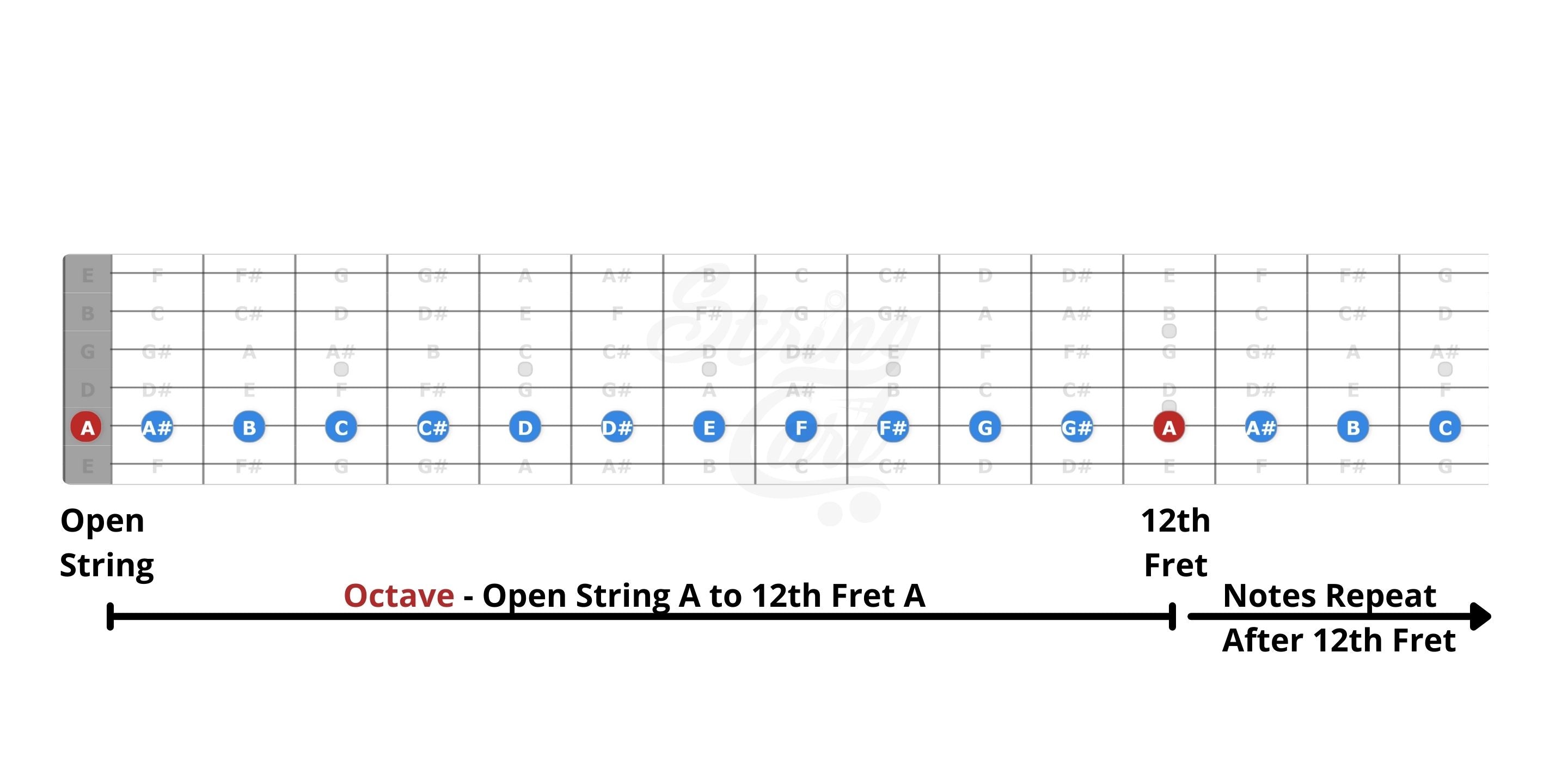 Notes played on 5th string of the guitar