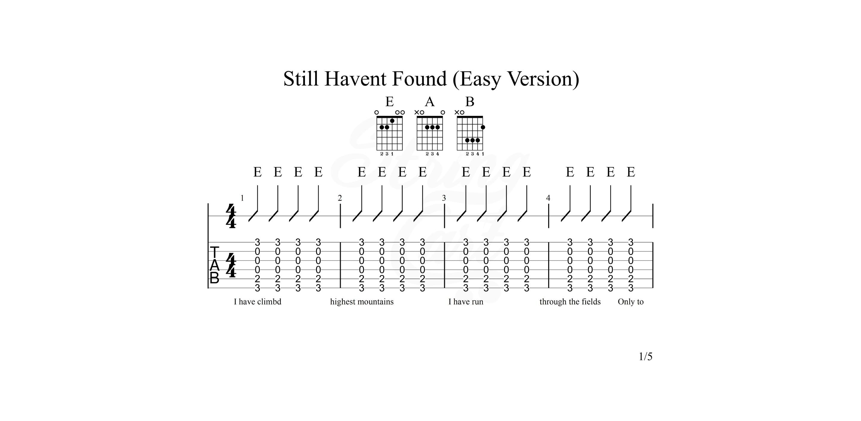 Still Havent Found U2 Guitar Chords Easy Page 1