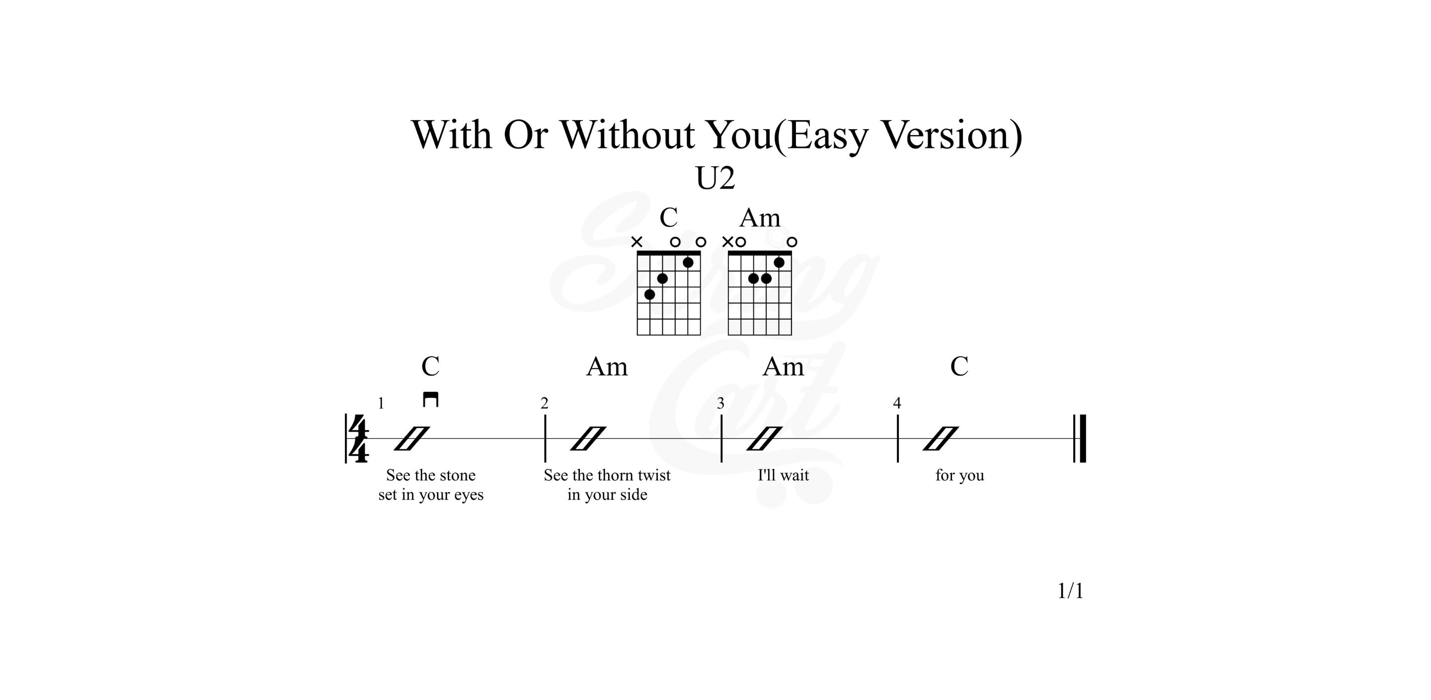 With or without you U2 chords easy version