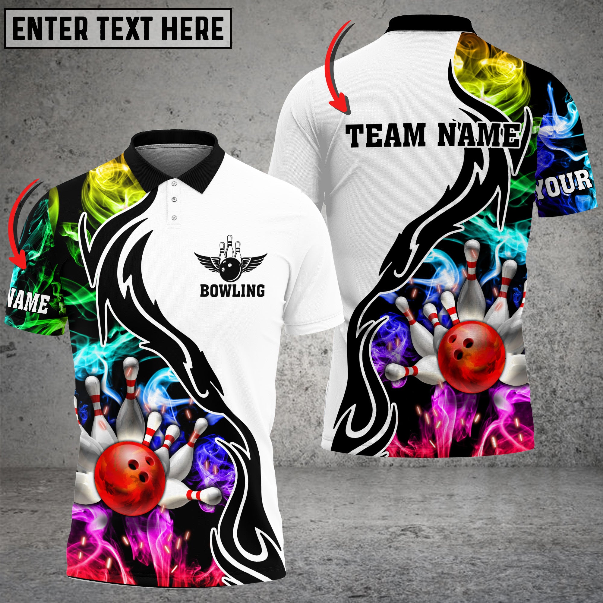 Maxcorners Bowling And Pins Multicolor Smoke Pattern Customized Name 3D Shirt