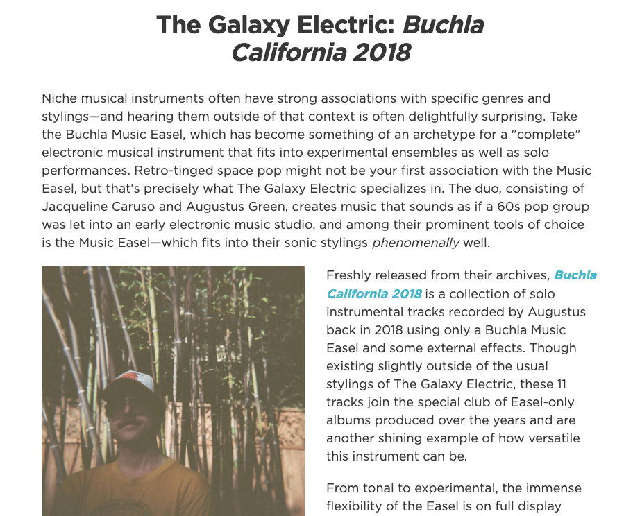 The Galaxy Electric Buchla California 2018 Perfect Circuit Blog