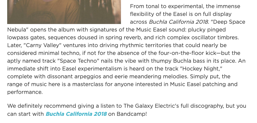 The Galaxy Electric Buchla California 2018 Perfect Circuit Blog
