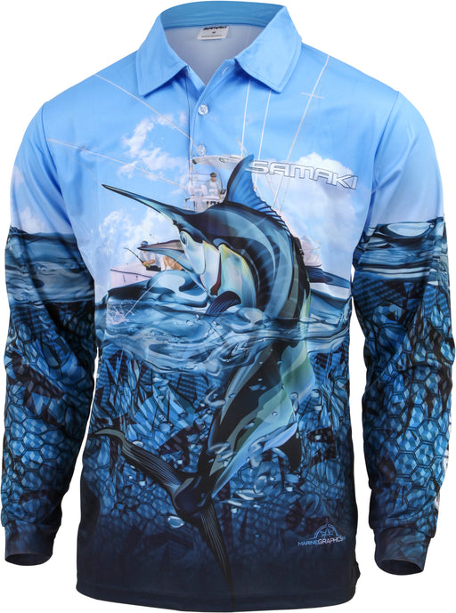 Samaki Mako Shark Long Sleeve Performance Fishing Jersey Sun Protective  Shirt Adult