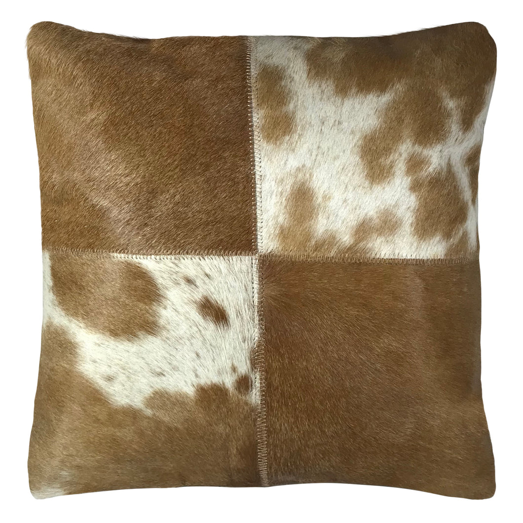 Genuine Cowhide Pillow 16 X16 Mocha Ivory