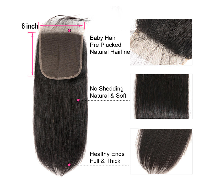 MYBhair Natural Black 6x6 Lace Closure Brazilian Straight Virgin Human Hair details 2
