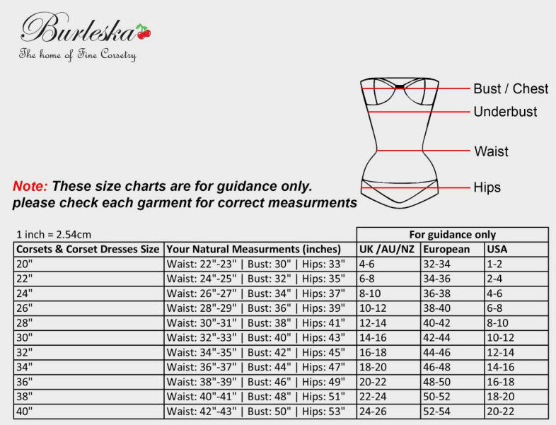 Burleska size chart