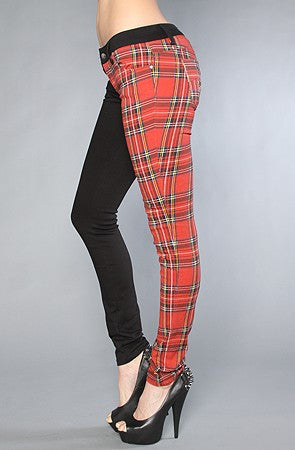 red and black plaid jeans