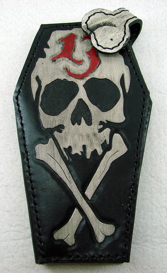 Red Diamond Skulls Pocket Size Coffin Shaped Bifold Wallet 