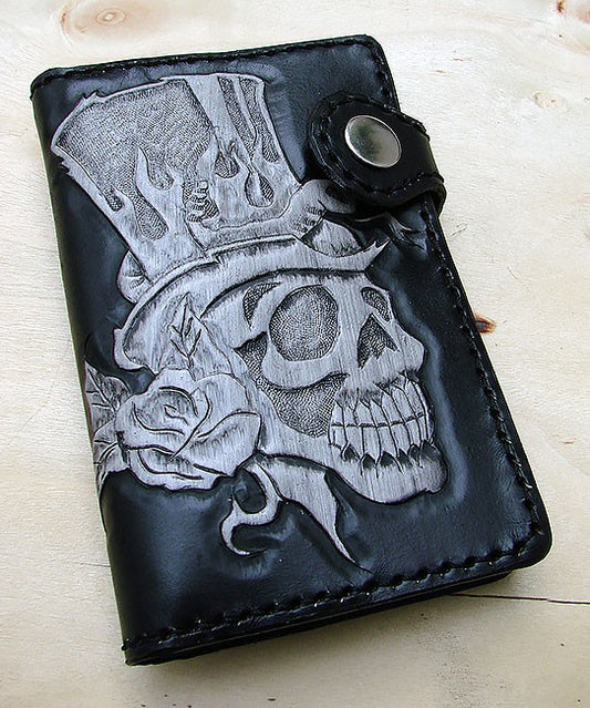 Red Diamond Skulls Pocket Size Coffin Shaped Bifold Wallet 