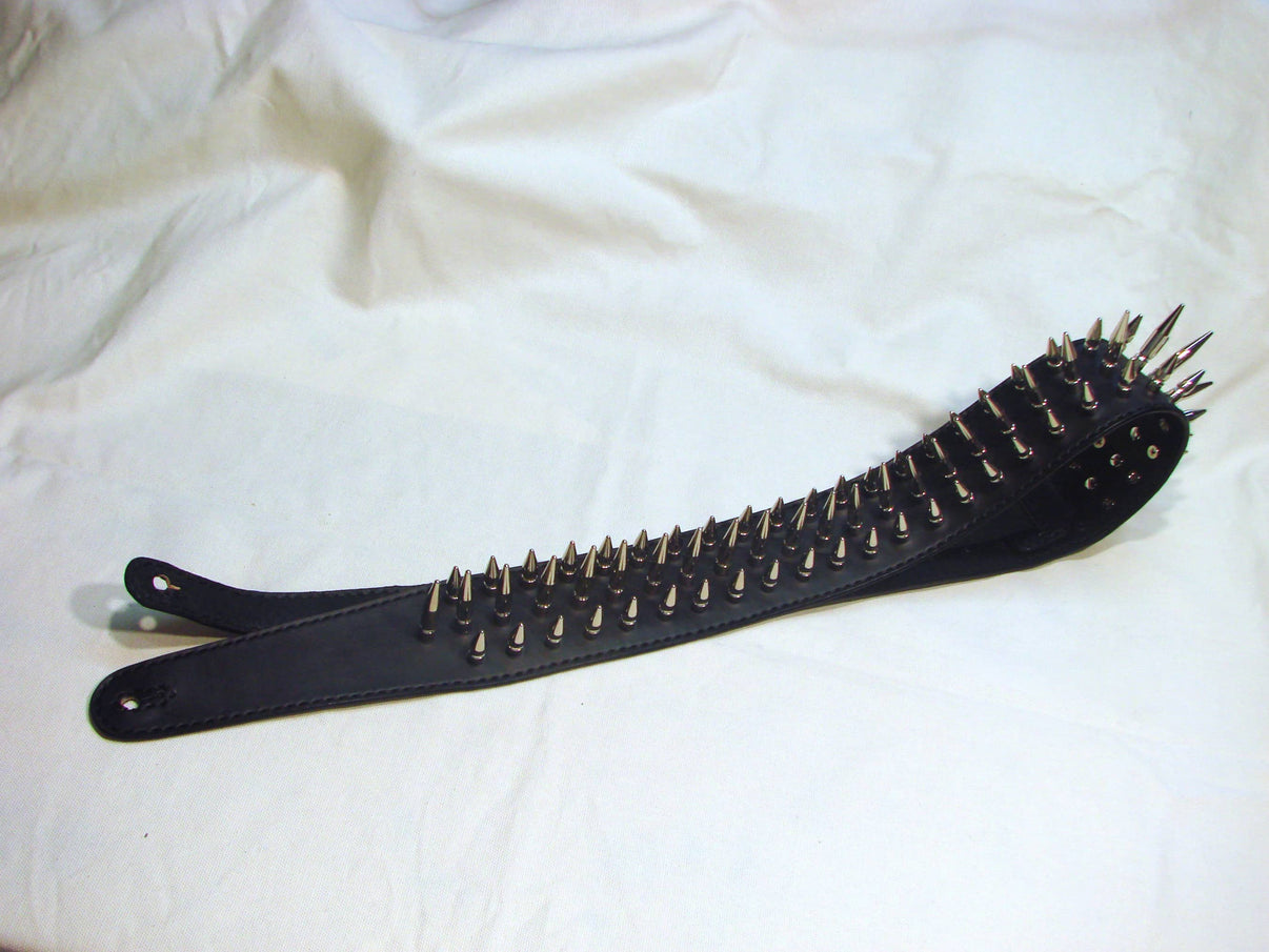 Leather Guitar Strap 3 rows of spikes – Another Way of Life