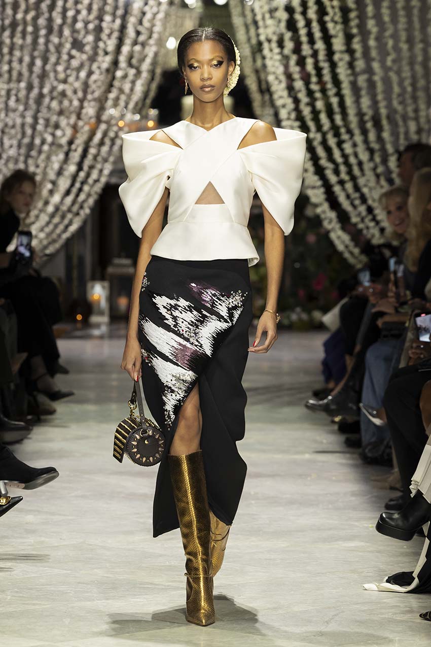 Ivory Gazar Top with Draped Sleeves