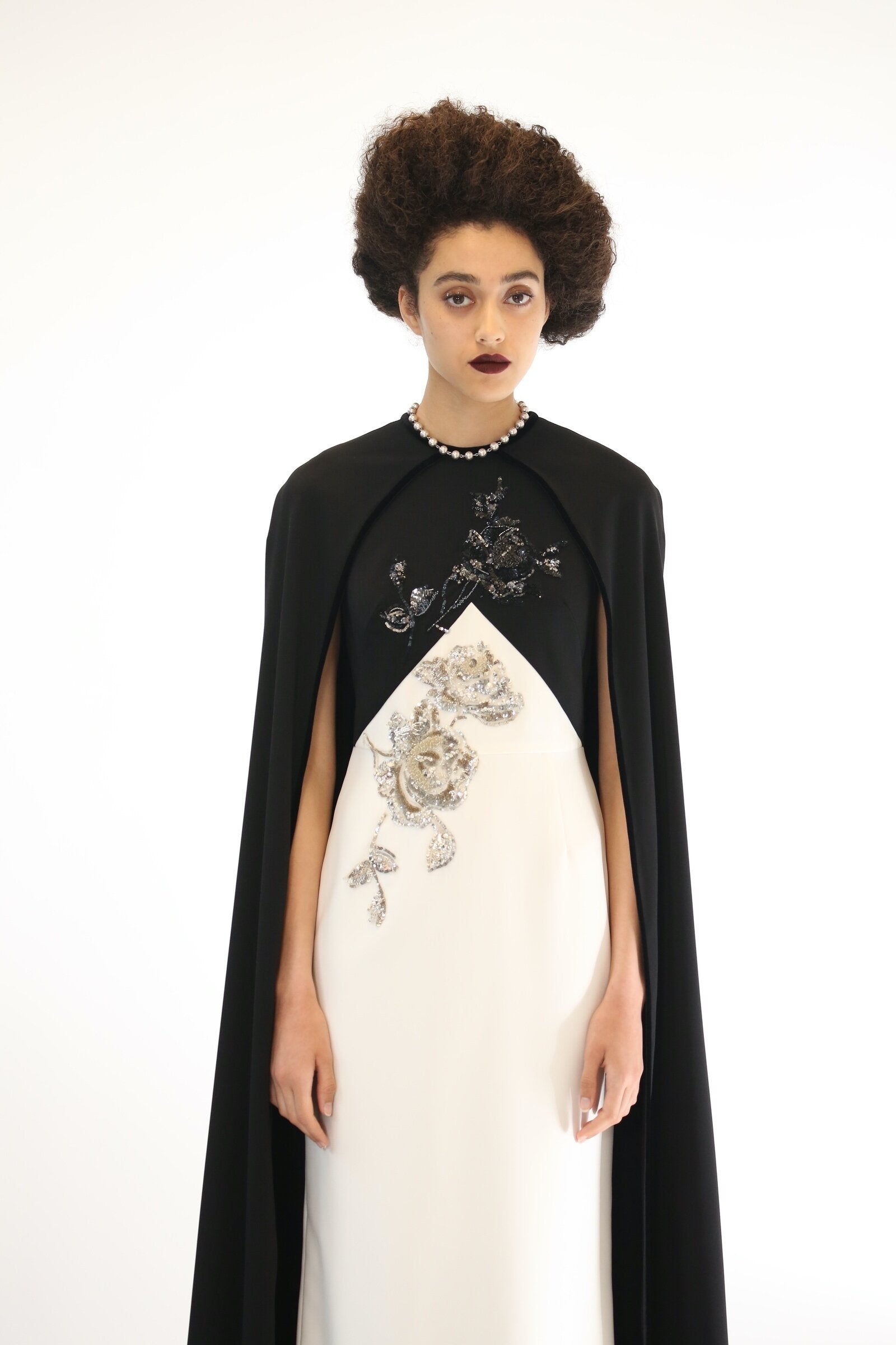 Crystal Paisley Embroidered Crepe Dress with Split Sleeves