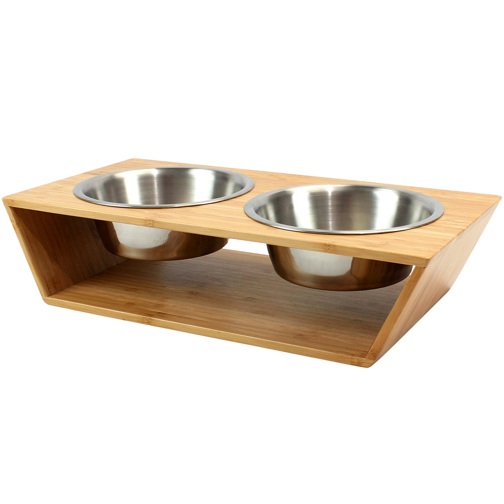 bamboo elevated dog feeder