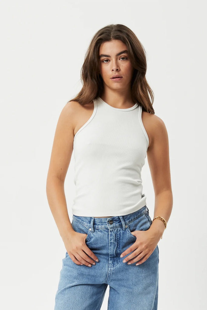 Afends Iconic - Hemp Ribbed High Neck Tank - Off White - Afends AU.