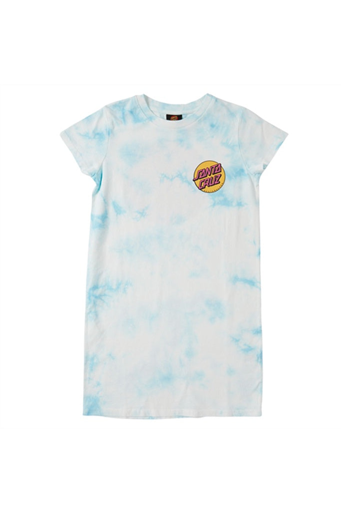 Santa Cruz Girls Other Dot Pop Chest Aqua Tie Dye Tee Shirt Dress