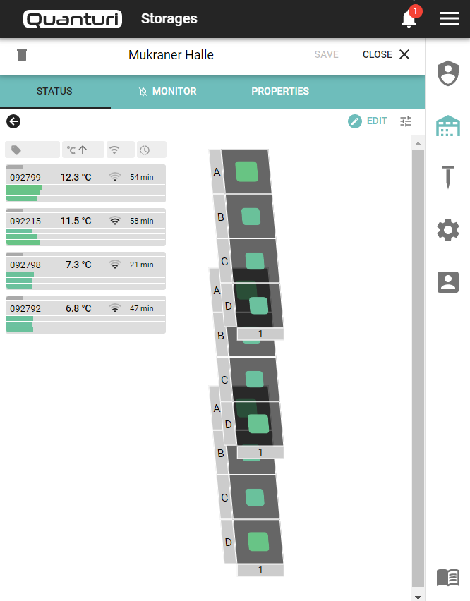 Visualisierung in der App. Details eines virutellen Lagers | Visualisation in the app. Virtual Storage details