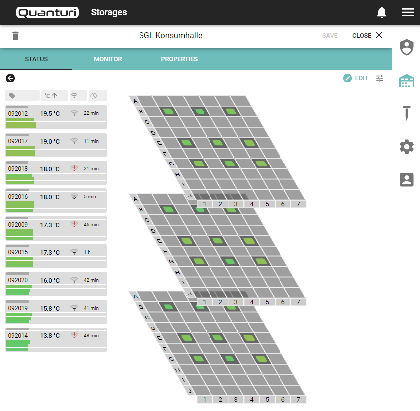 Visualisierung in der App. Details eines virutellen Lagers | Visualisation in the app. Virtual Storage details