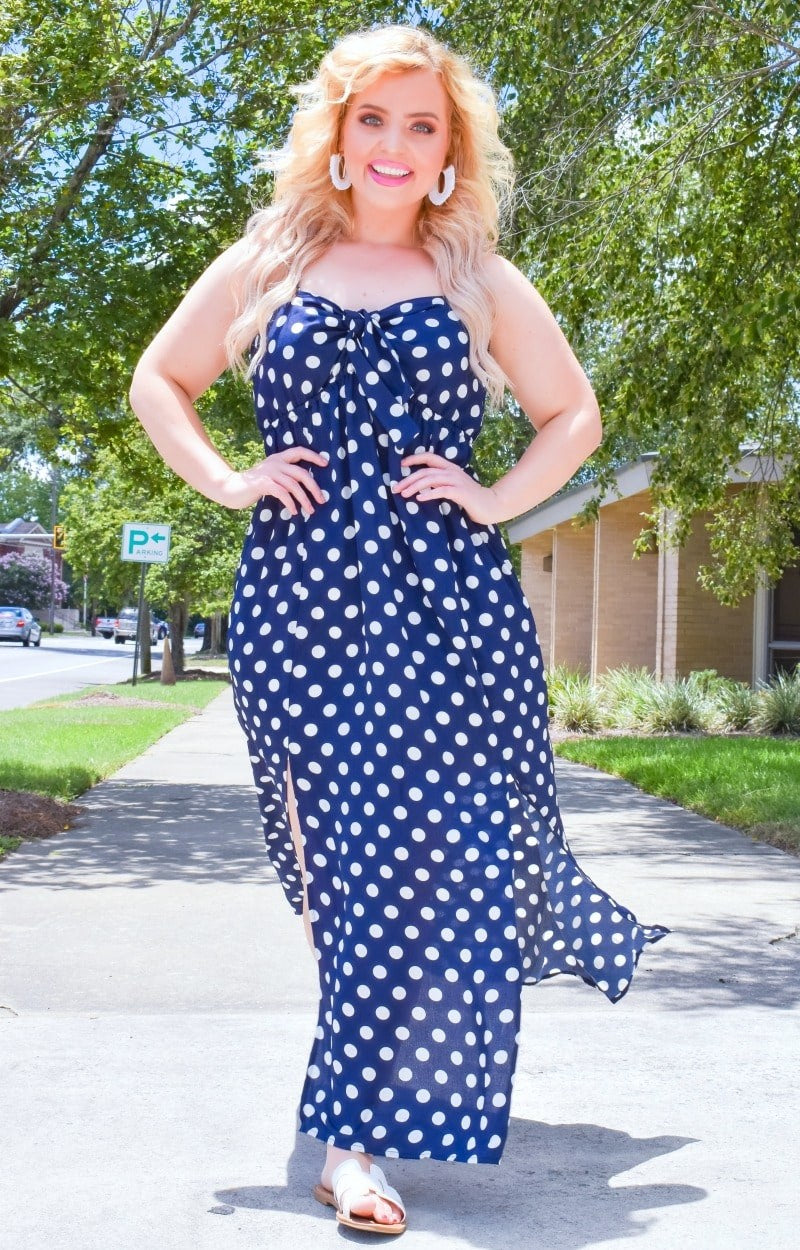 navy blue polka dot maxi dress