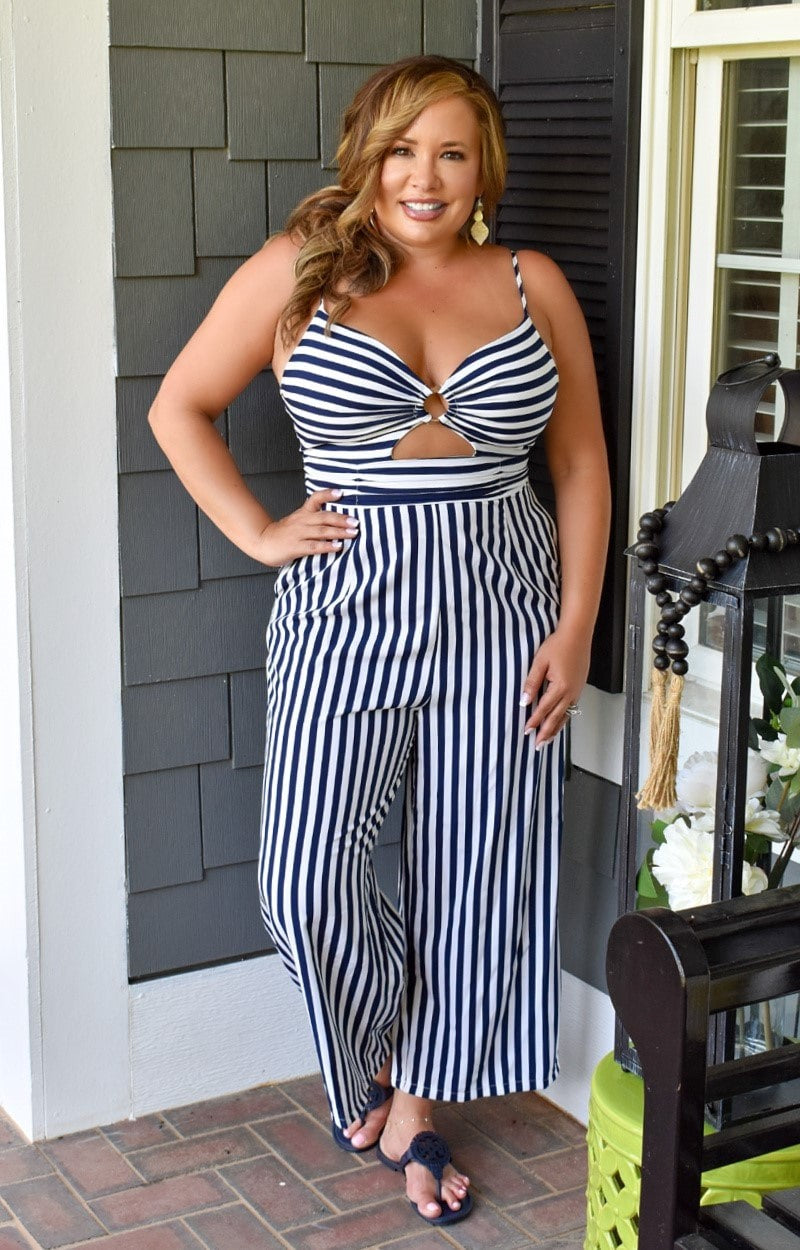 Wonderful Ways Striped Jumpsuit - Navy/White - Free Shipping On Orders ...