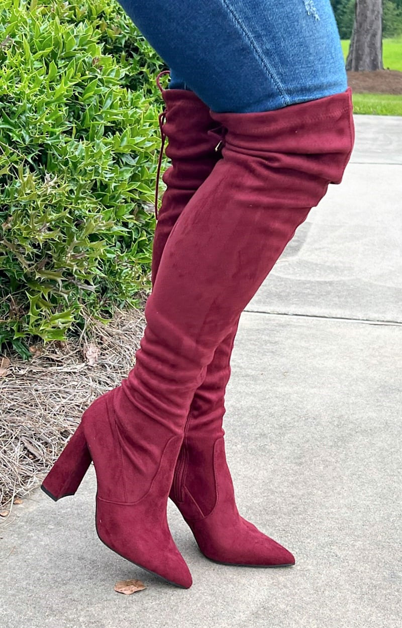 over the knee burgundy boots